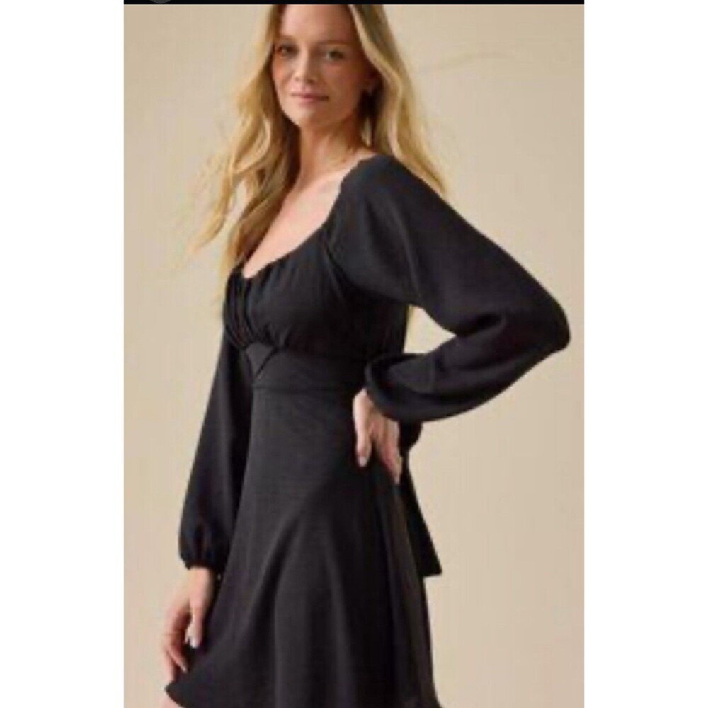 Black dress Altar'd State Lola Crossover with long puff sleeves Black Size L